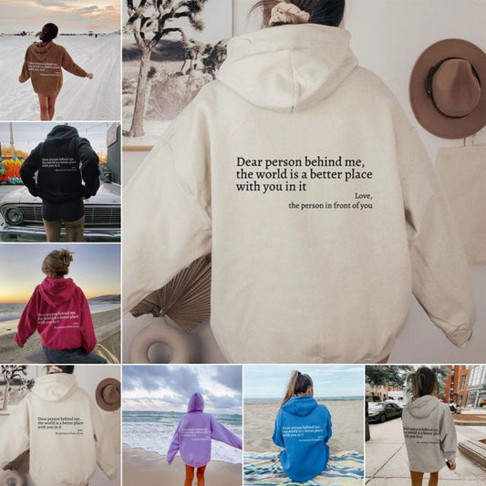 Dear Person Behind Me,the World Is A Better Place,with You In It,love,the Person In Front Of You,Women's Plush Letter Printed Kangaroo Pocket Drawstring Printed Hoodie Unisex Trendy Hoodies - Blount ExpressDear Person Behind Me,the World Is A Better Place,with You In It,love,the Person In Front Of You,Women's Plush Letter Printed Kangaroo Pocket Drawstring Printed Hoodie Unisex Trendy HoodiesClothingDear Person Behind Me,the World Is A Better Place,with You In It,love,the Person In Front Of You,