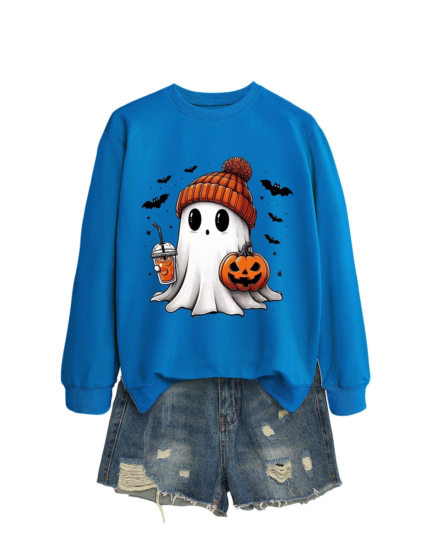 Fashion Long Sleeve Milk Tea Pumpkin Bat Printed Crew Neck Sweatshirt - Blount ExpressFashion Long Sleeve Milk Tea Pumpkin Bat Printed Crew Neck Sweatshirt0Fashion Long Sleeve Milk Tea Pumpkin Bat Printed Crew Neck SweatshirtCJWY211894911KP