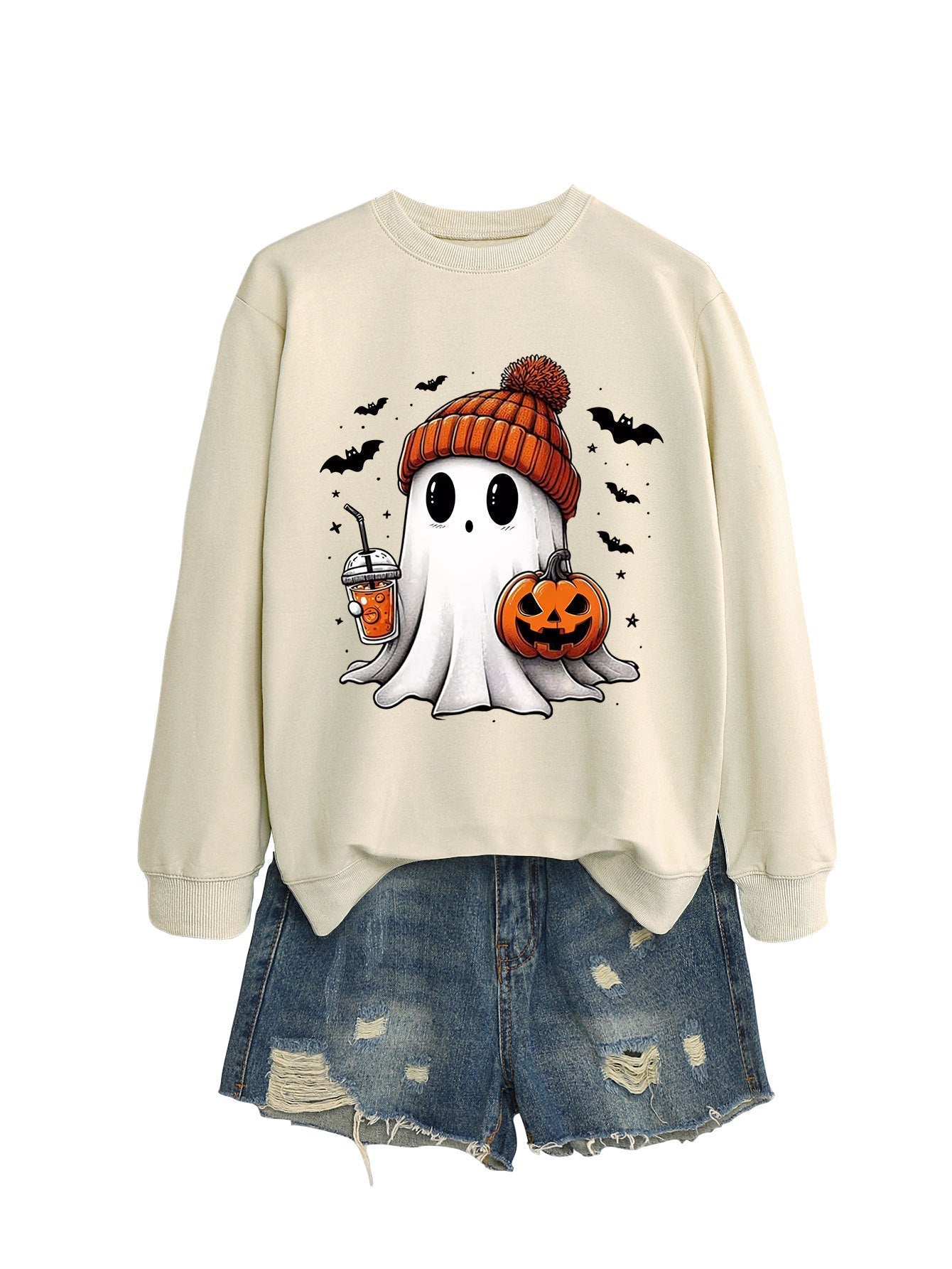 Fashion Long Sleeve Milk Tea Pumpkin Bat Printed Crew Neck Sweatshirt - Blount ExpressFashion Long Sleeve Milk Tea Pumpkin Bat Printed Crew Neck Sweatshirt0Fashion Long Sleeve Milk Tea Pumpkin Bat Printed Crew Neck SweatshirtCJWY211894926ZA