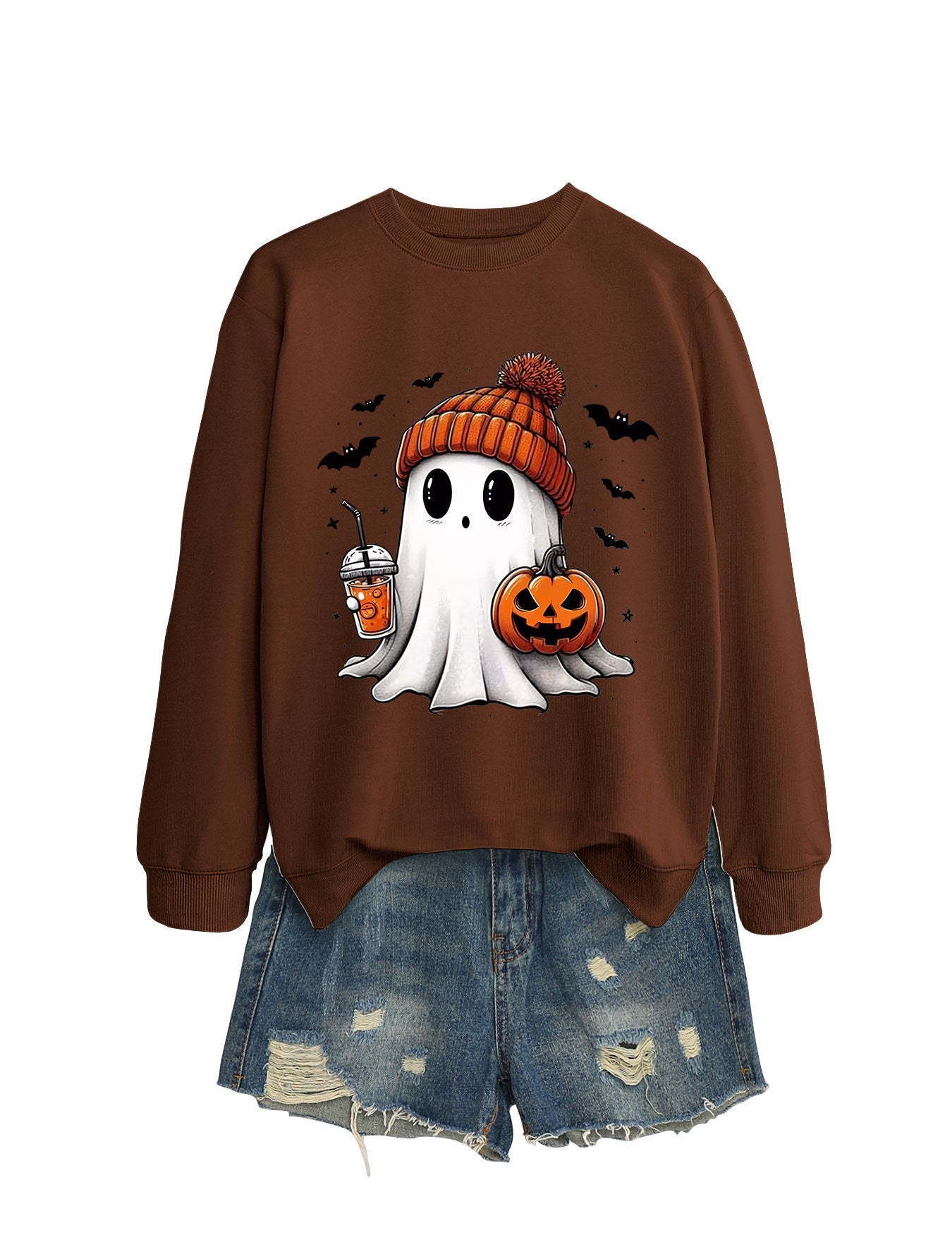 Fashion Long Sleeve Milk Tea Pumpkin Bat Printed Crew Neck Sweatshirt - Blount ExpressFashion Long Sleeve Milk Tea Pumpkin Bat Printed Crew Neck Sweatshirt0Fashion Long Sleeve Milk Tea Pumpkin Bat Printed Crew Neck SweatshirtCJWY211894931EV