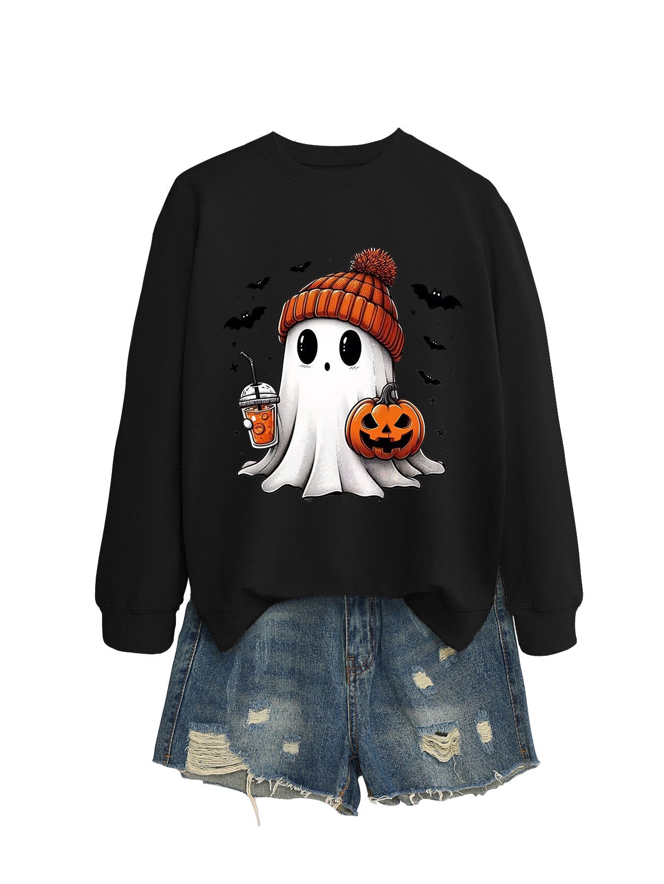 Fashion Long Sleeve Milk Tea Pumpkin Bat Printed Crew Neck Sweatshirt - Blount ExpressFashion Long Sleeve Milk Tea Pumpkin Bat Printed Crew Neck Sweatshirt0Fashion Long Sleeve Milk Tea Pumpkin Bat Printed Crew Neck SweatshirtCJWY211894936JQ