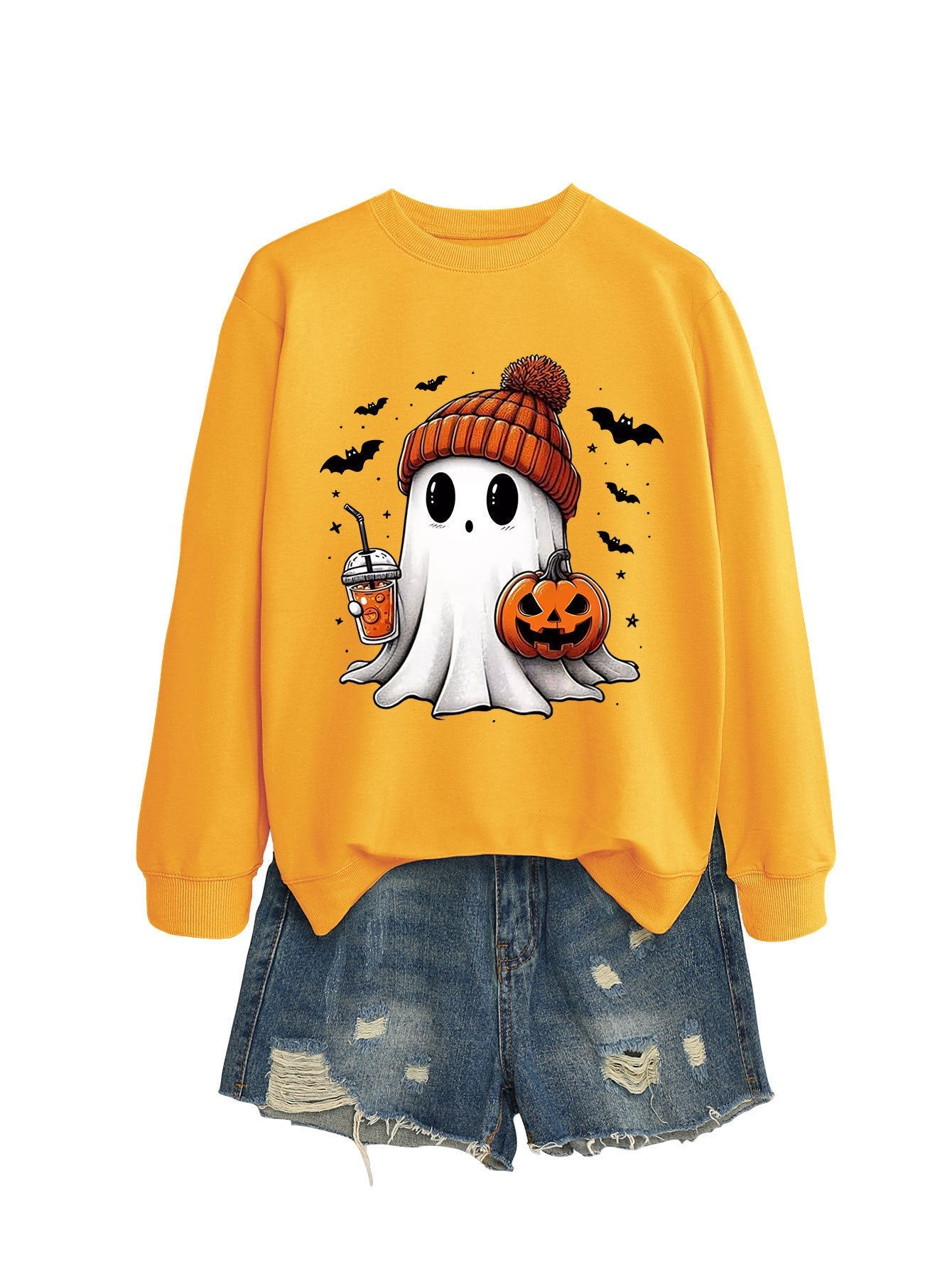 Fashion Long Sleeve Milk Tea Pumpkin Bat Printed Crew Neck Sweatshirt - Blount ExpressFashion Long Sleeve Milk Tea Pumpkin Bat Printed Crew Neck Sweatshirt0Fashion Long Sleeve Milk Tea Pumpkin Bat Printed Crew Neck SweatshirtCJWY211894951YB