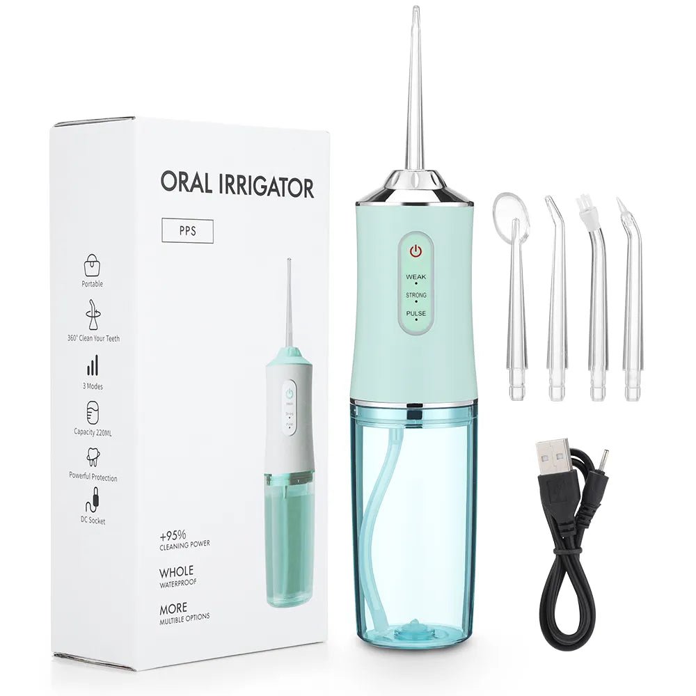 Oral Irrigator Portable Dental Water Flosser USB Rechargeable Water Jet Floss Tooth Pick 4 Jet Tip 220ml 3 Modes IPX7 1400rpm - Blount ExpressOral Irrigator Portable Dental Water Flosser USB Rechargeable Water Jet Floss Tooth Pick 4 Jet Tip 220ml 3 Modes IPX7 1400rpmDental HealthOral Irrigator Portable Dental Water Flosser USB Rechargeable Water Jet Floss Tooth Pick 4 Jet Tip 220ml 3 Modes IPX7 1400rpm14:175#Green