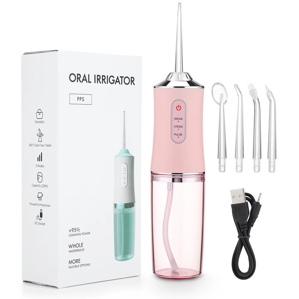 Oral Irrigator Portable Dental Water Flosser USB Rechargeable Water Jet Floss Tooth Pick 4 Jet Tip 220ml 3 Modes IPX7 1400rpm - Blount ExpressOral Irrigator Portable Dental Water Flosser USB Rechargeable Water Jet Floss Tooth Pick 4 Jet Tip 220ml 3 Modes IPX7 1400rpmDental HealthOral Irrigator Portable Dental Water Flosser USB Rechargeable Water Jet Floss Tooth Pick 4 Jet Tip 220ml 3 Modes IPX7 1400rpm14:1052#pink