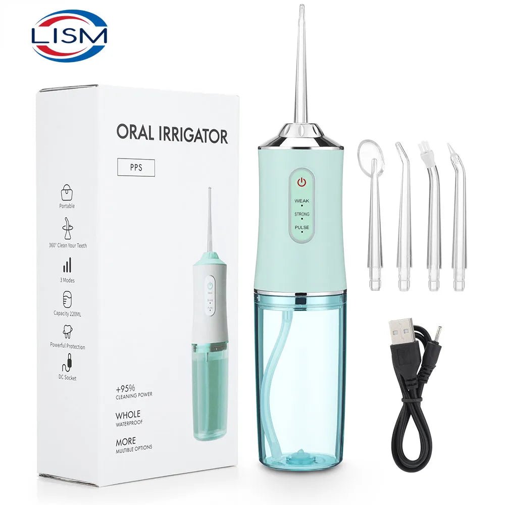 Oral Irrigator Portable Dental Water Flosser USB Rechargeable Water Jet Floss Tooth Pick 4 Jet Tip 220ml 3 Modes IPX7 1400rpm - Blount ExpressOral Irrigator Portable Dental Water Flosser USB Rechargeable Water Jet Floss Tooth Pick 4 Jet Tip 220ml 3 Modes IPX7 1400rpmDental HealthOral Irrigator Portable Dental Water Flosser USB Rechargeable Water Jet Floss Tooth Pick 4 Jet Tip 220ml 3 Modes IPX7 1400rpm14:29#White