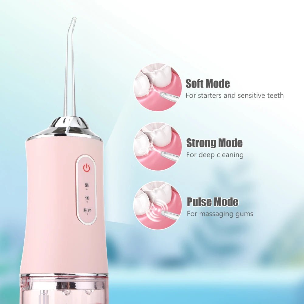 Oral Irrigator Portable Dental Water Flosser USB Rechargeable Water Jet Floss Tooth Pick 4 Jet Tip 220ml 3 Modes IPX7 1400rpm - Blount ExpressOral Irrigator Portable Dental Water Flosser USB Rechargeable Water Jet Floss Tooth Pick 4 Jet Tip 220ml 3 Modes IPX7 1400rpmDental HealthOral Irrigator Portable Dental Water Flosser USB Rechargeable Water Jet Floss Tooth Pick 4 Jet Tip 220ml 3 Modes IPX7 1400rpm14:29#White