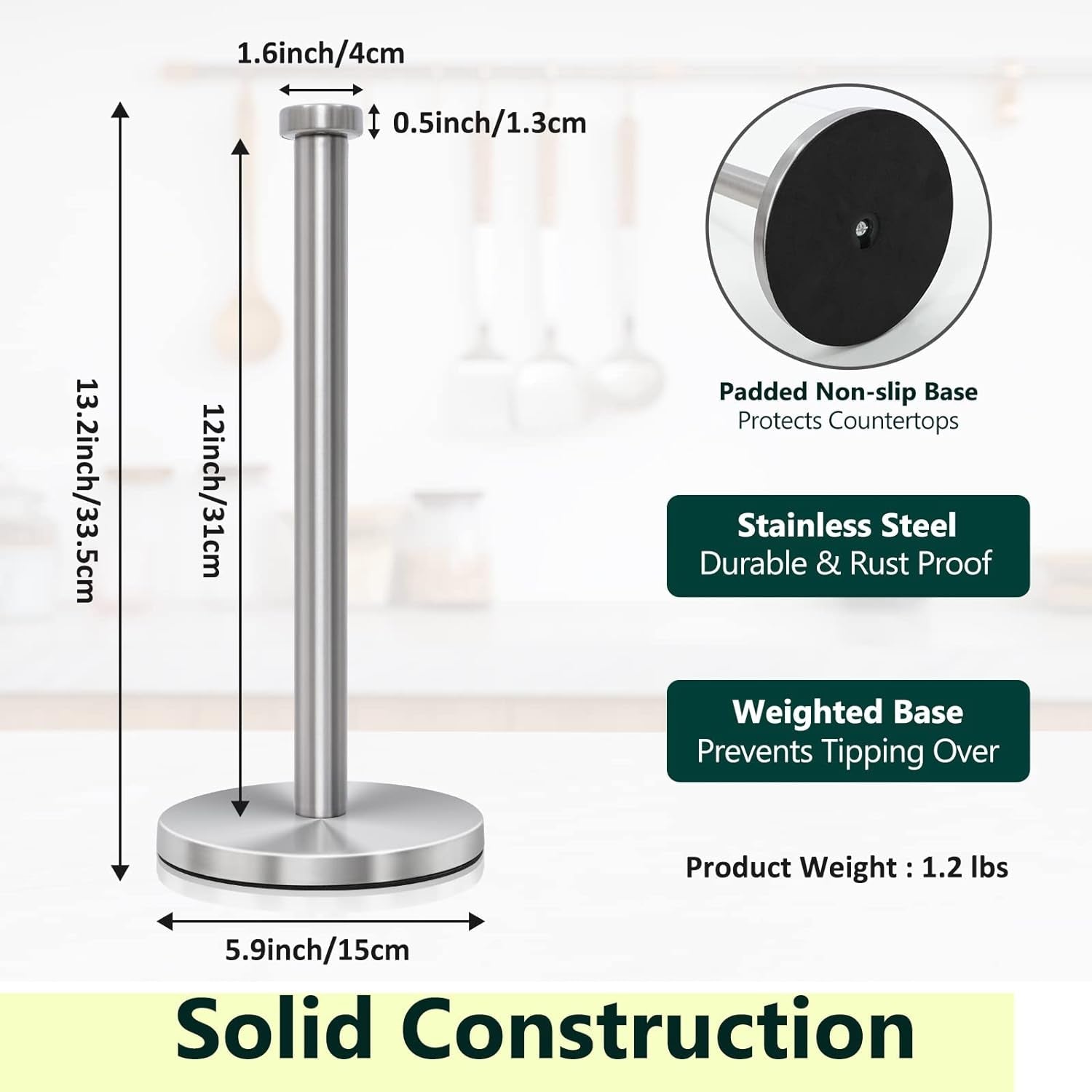 Paper Towel Holder, Stainless Steel Paper Towel Holder Countertop, Standing Paper Towels Holder for Kitchen Dining Table Bathroom, Weighted Paper Towel Holder for Standard or Large-Sized Roll (Silver) - Blount ExpressPaper Towel Holder, Stainless Steel Paper Towel Holder Countertop, Standing Paper Towels Holder for Kitchen Dining Table Bathroom, Weighted Paper Towel Holder for Standard or Large-Sized Roll (Silver)Paper Towel Holder, Stainless Steel Paper Towel Holder Countertop, Standing Paper T