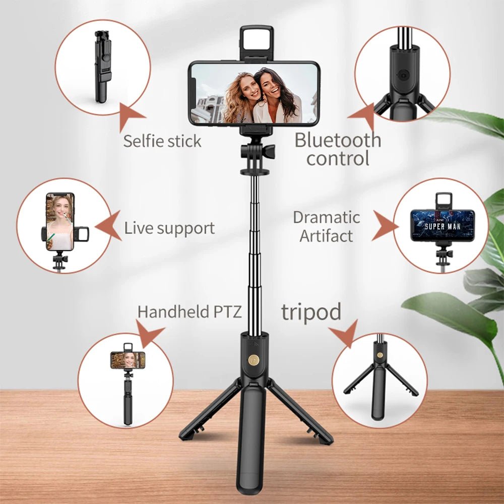 Wireless Selfie Stick Tripod Stand with Light Bluetooth Remote Extendable Tripod for iPhone Mobile Phone Tiktok Live Streaming - Blount ExpressWireless Selfie Stick Tripod Stand with Light Bluetooth Remote Extendable Tripod for iPhone Mobile Phone Tiktok Live StreamingWireless Selfie Stick Tripod Stand with Light Bluetooth Remote Extendable Tripod for iPhone Mobile Phone Tiktok Live Streaming14:1052#pink(NO Light)