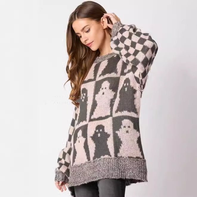 Women's Pullovers Halloween Ghost Plaid Crew Neck Sweater - Blount ExpressWomen's Pullovers Halloween Ghost Plaid Crew Neck Sweater0Women's Pullovers Halloween Ghost Plaid Crew Neck SweaterCJMY209813401AZ